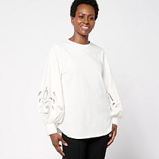 WynneCollection Embroidered Eyelet Sleeve Shirt 