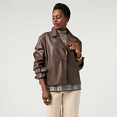 WynneCollection Faux Leather Short Trench
