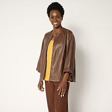 WynneCollection Faux Leather Unstructured Jacket