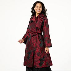 WynneCollection Occasion Floral Jacquard Trench Coat
