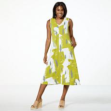 WynneCollection Printed Stretch Rayon Dress with Seamed Detail
