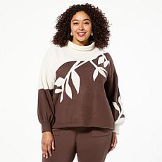 WynneCollection SoftKNIT Chenille and Jacquard Mock-Neck Sweater