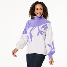 WynneCollection SoftKNIT Chenille and Jacquard Mock-Neck Sweater