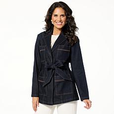 WynneDenim Patch Pocket Belted Stretch Denim Jacket