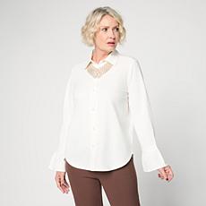 WynneLayers Jersey Button Up with Cuff Detail