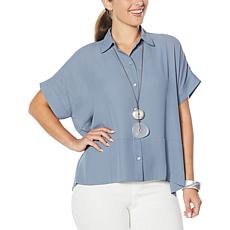 WynneLayers Short-Sleeve Button-Up Square Shirt