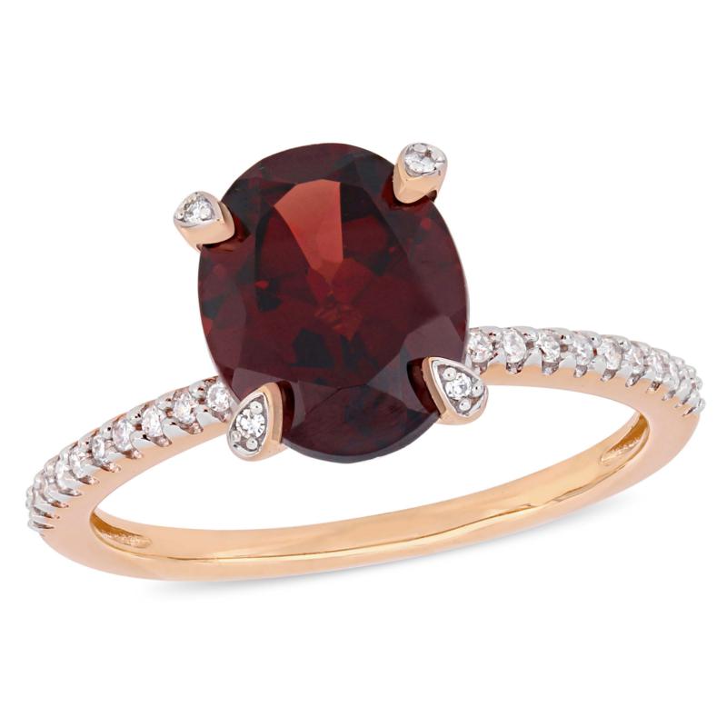 10K Rose Gold Diamond-Accented Garnet Engagement Ring