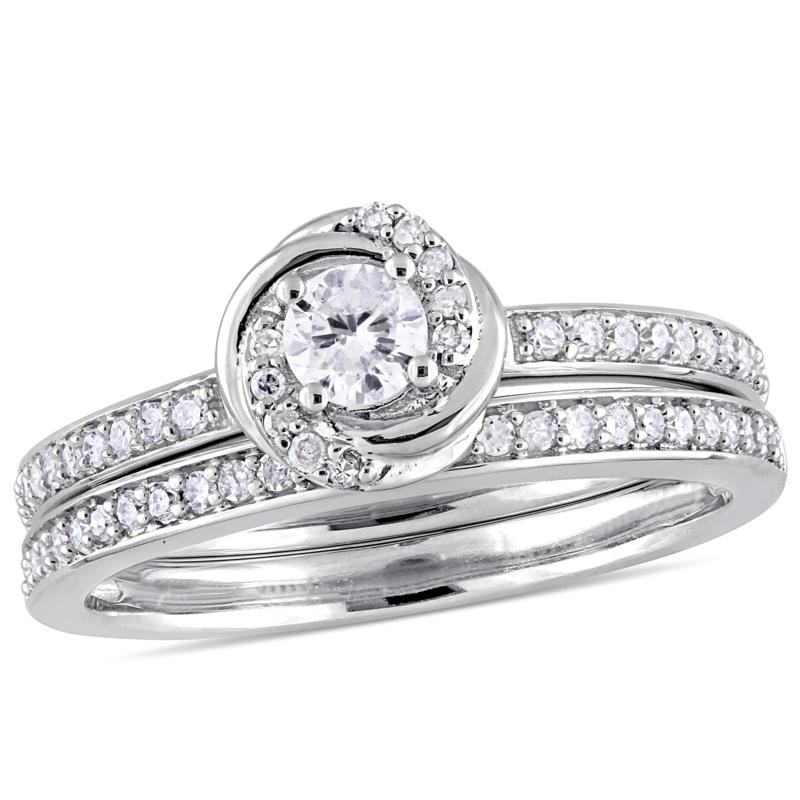 10K White Gold 0.50ctw Diamond Bridal Set Ring