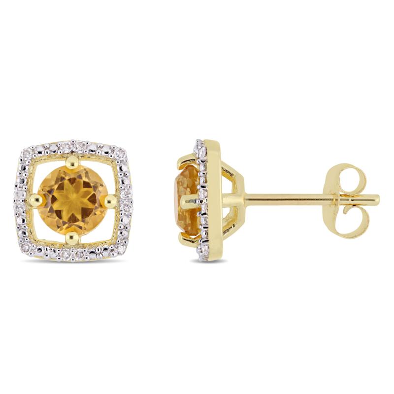 10K Yellow Gold .95ctw Citrine and Diamond Stud Earrings