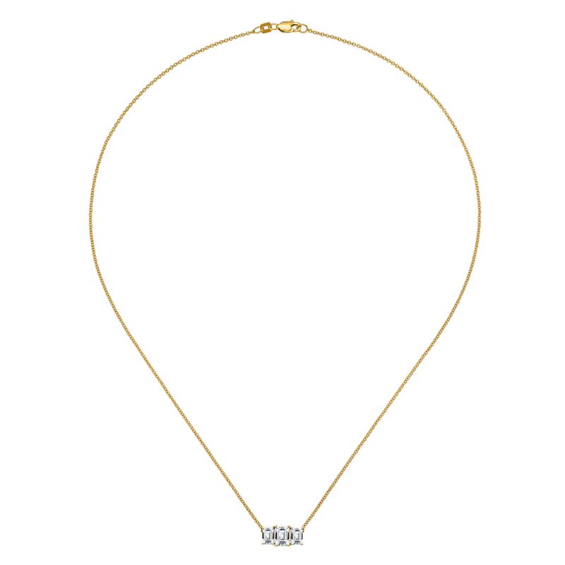 14K Gold Emerald-Cut 3-Stone Moissanite Necklace