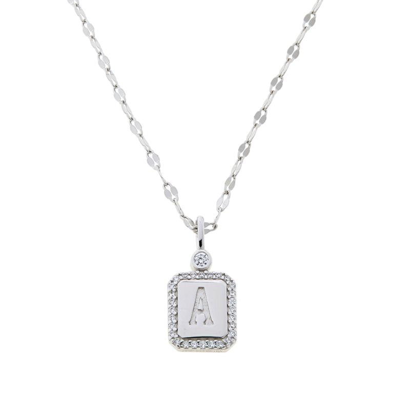 Absolute™ Sterling Silver Dog Tag Initial Pendant with 16" Chain