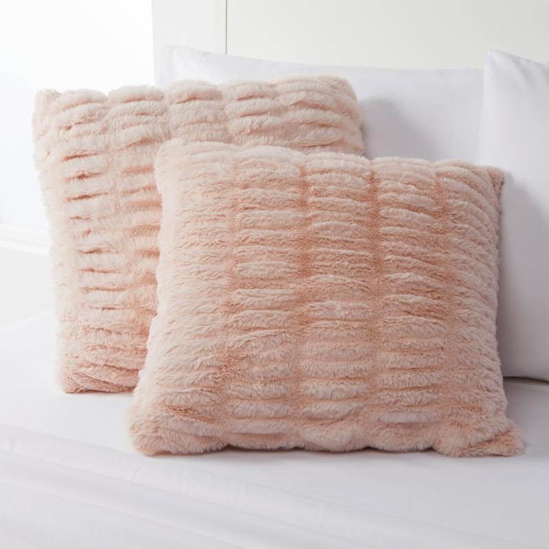 august & leo Set of 2 Luxe Ruched Faux Fur 20" x 20" Pillows