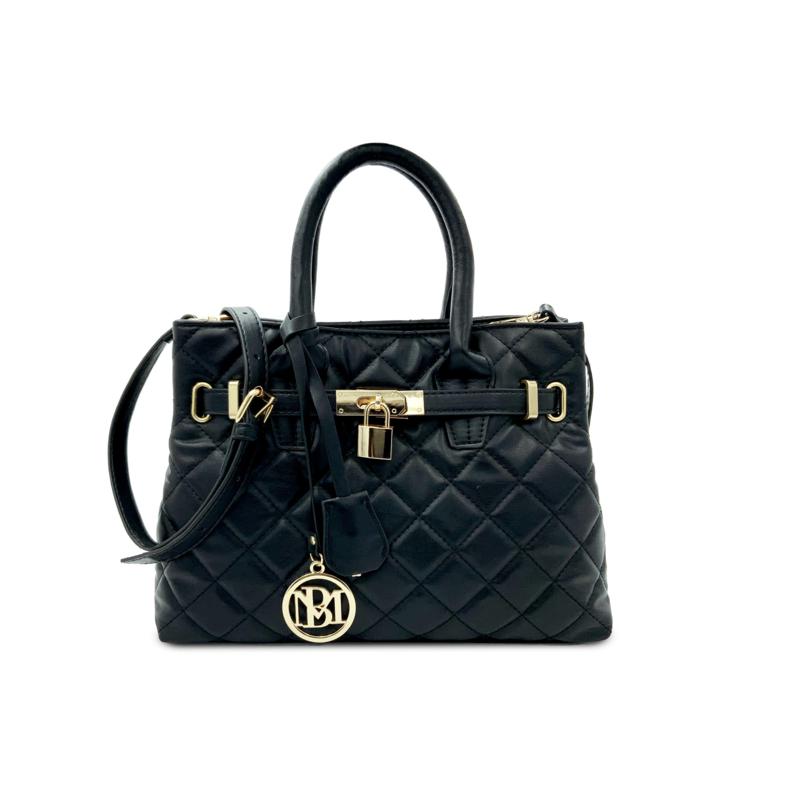 black quilted tote