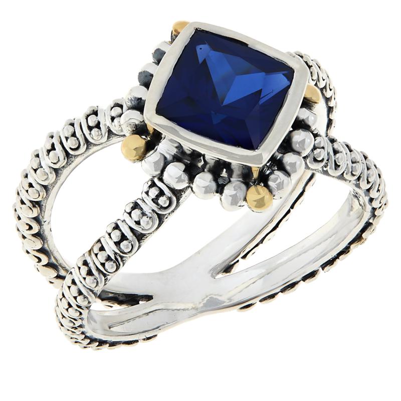 Bali RoManse Sterling Silver and 18K Created Gemstone Split Shank Ring