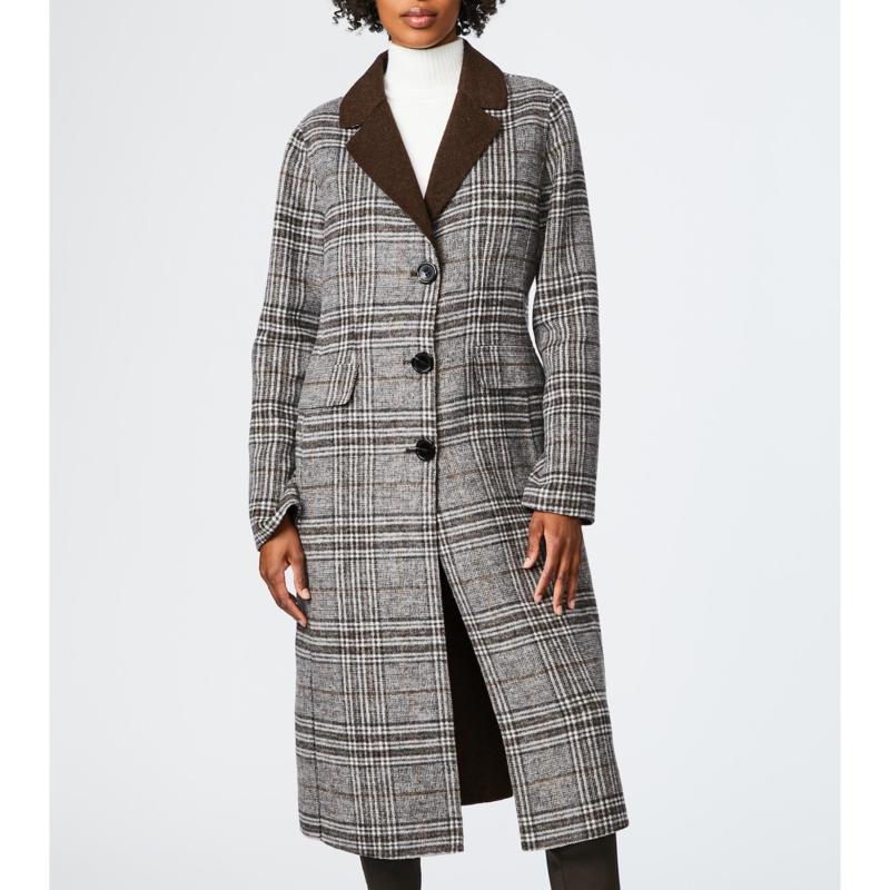 grey plaid wool coat