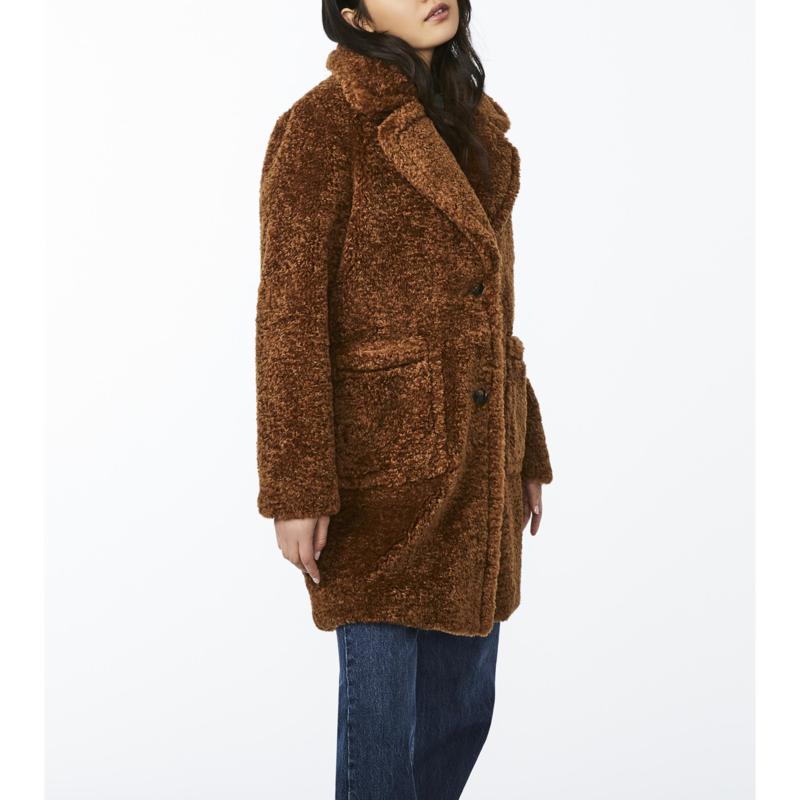 bernardo check teddy faux fur coat