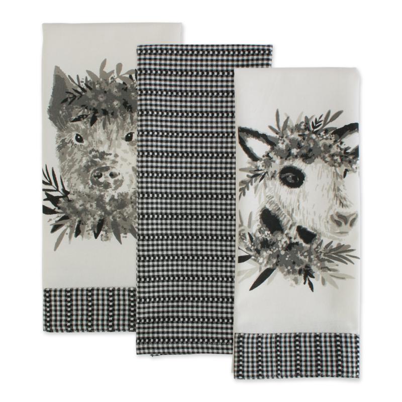 Design Imports Barn Animals Embellished Kitchen Towels Set of 3