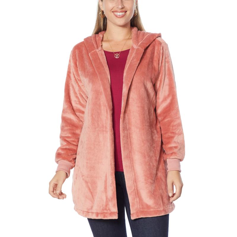 plush hooded cardigan