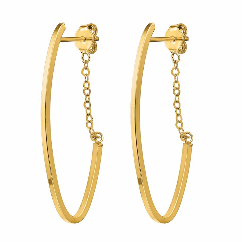 Golden Treasures 14K Gold Polished Hoop and Chain Earrings
