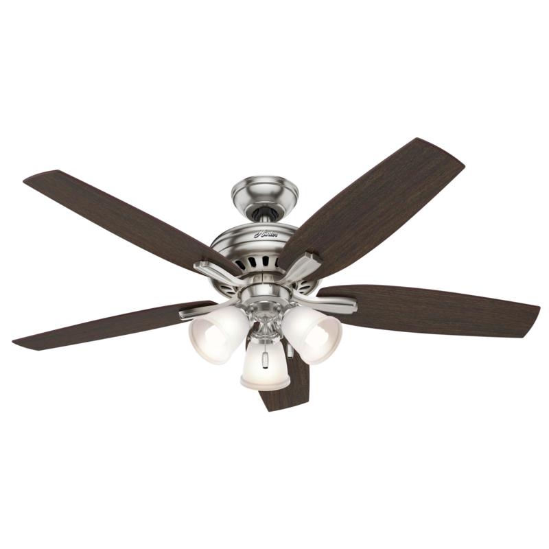 Hunter 52" Newsome Nickel and Walnut Fan w Light Kit and Pull Chain