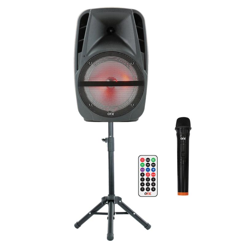 QFX 15" Portable Party Speaker with Wireless Microphone and Stand