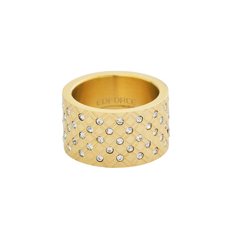 Stately Steel Goldtone Cubic Zirconia Wide Textured Ring