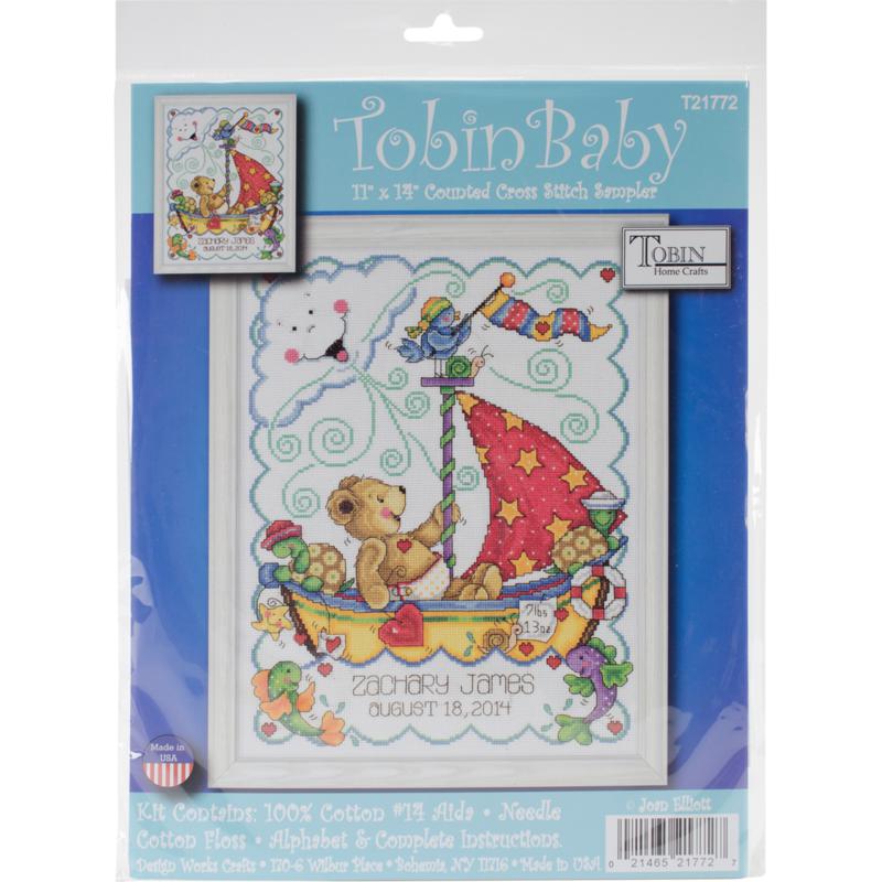 Tobin Counted Cross Stitch Kit Sail Away Baby Birth Record 9323244 Tobin baby toys birth sampler cross stitch kit