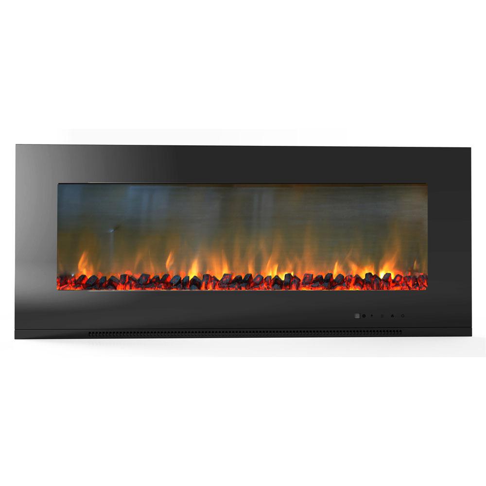 Metropolitan 56 In. WallMount Electric Fireplace in Black with Burning