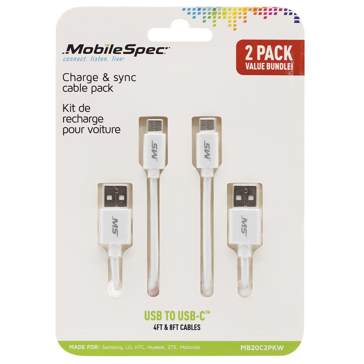 MobileSpec 4ft & 8ft USBC to USB Cables (2Pack) 10089332 HSN