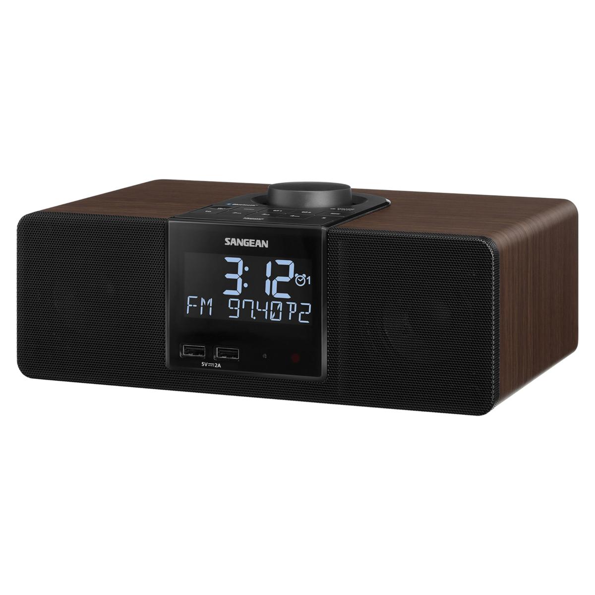 Sangean RCR40 AM FM Bluetooth Tabletop Wooden Clock Radio with Alarm