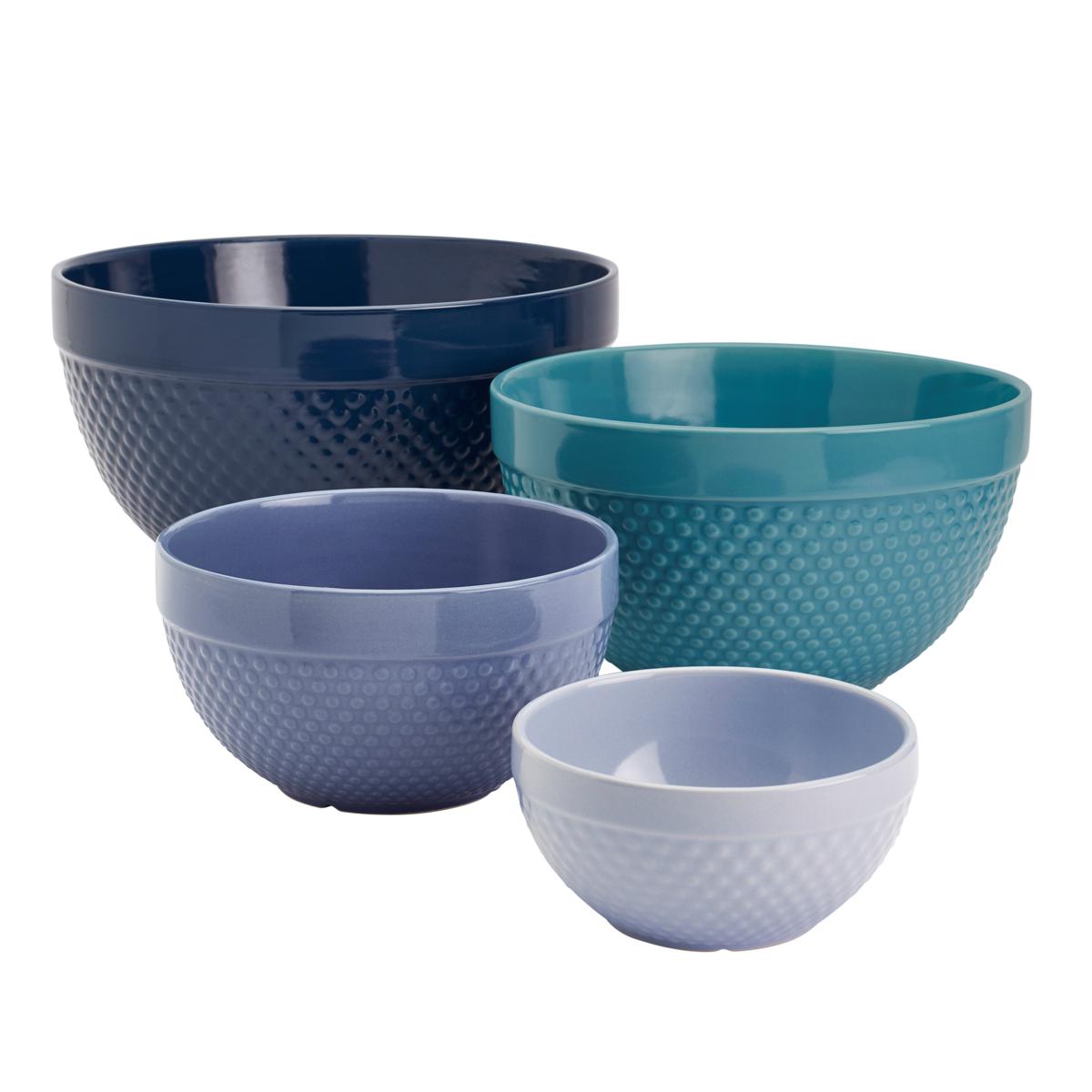 Tabletops Gallery Hobnail 4Piece Stoneware Mixing Bowl Set Blues