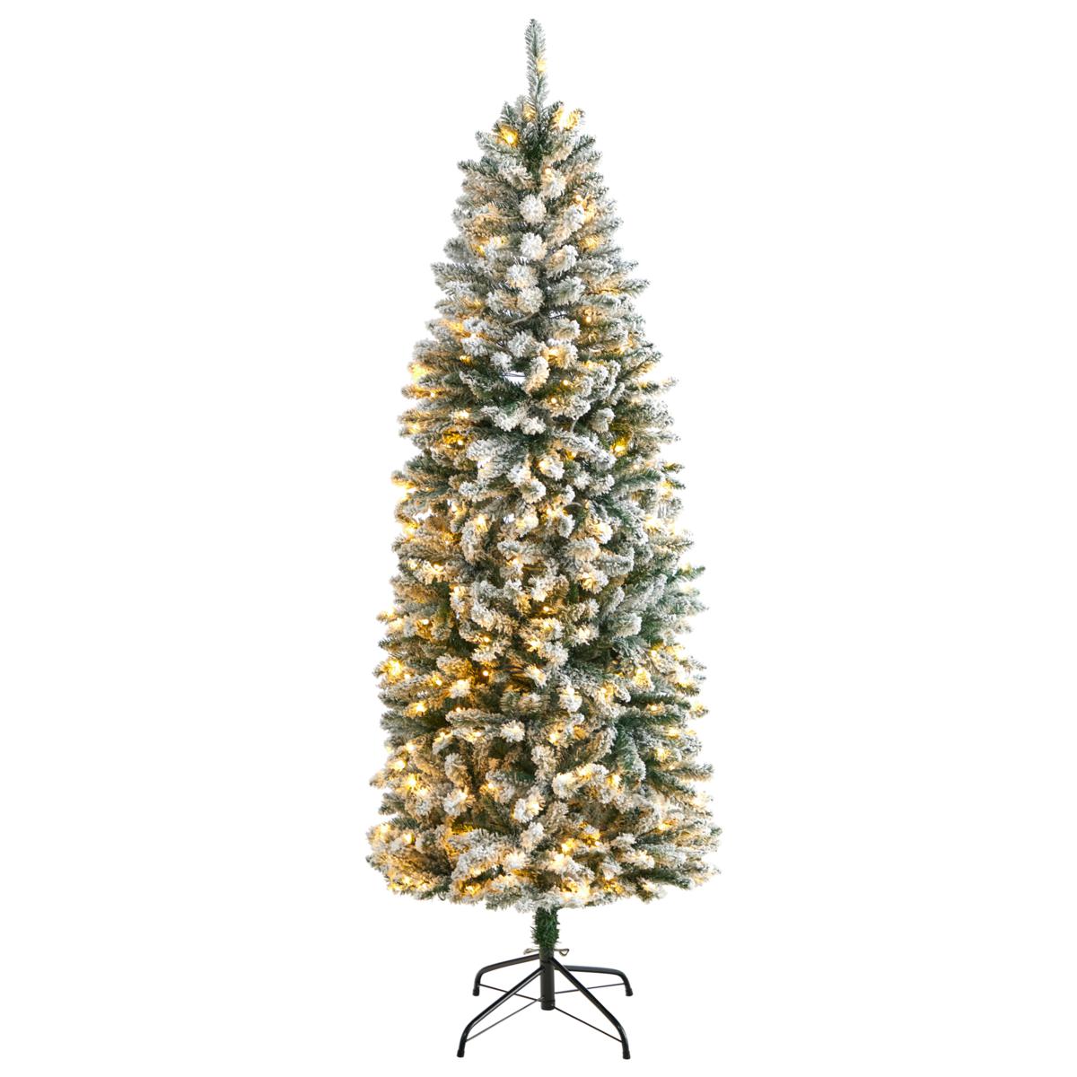6Ft. Slim Flocked Christmas Tree with 250 LED 20363052 HSN