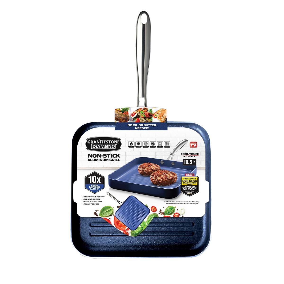 Granitestone Blue 10.5" Nonstick Grill Pan with Stay Cool Handle