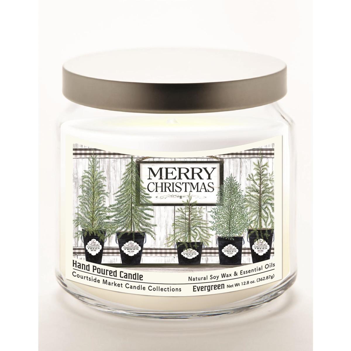 Courtside Market Merry Christmas Wax Candle with Brushed Silver Lid