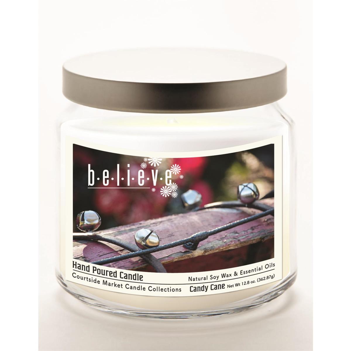 Courtside Maraket Believe Wax Candle in Glass Jar with Silver Lid