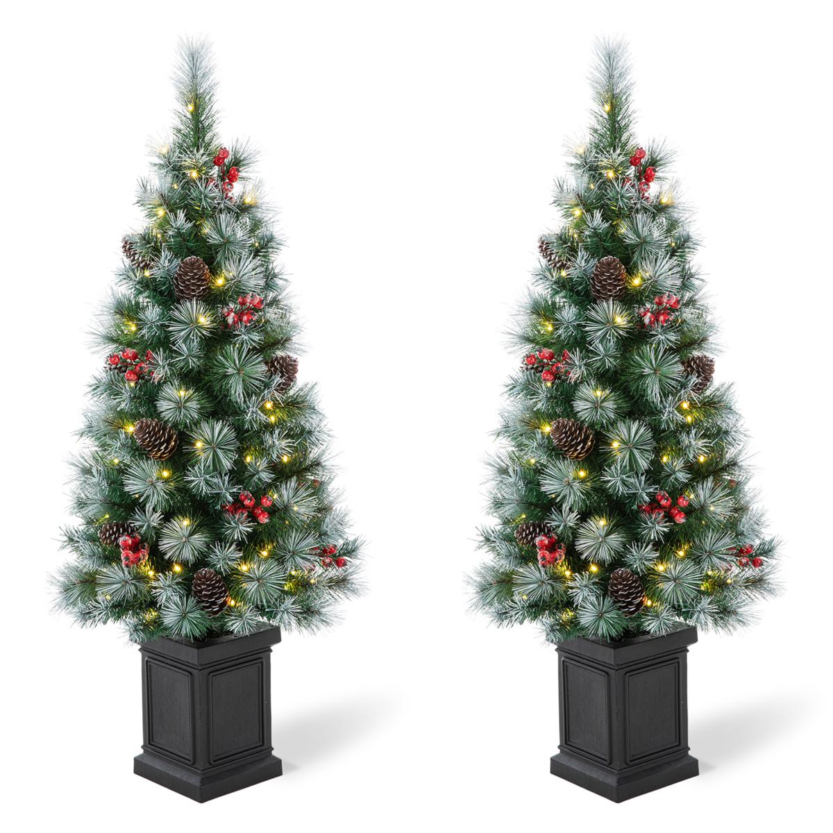 Glitzhome 2PK 4ft PreLit Pine Artificial Christmas Porch Tree w/Light 20612055 HSN
