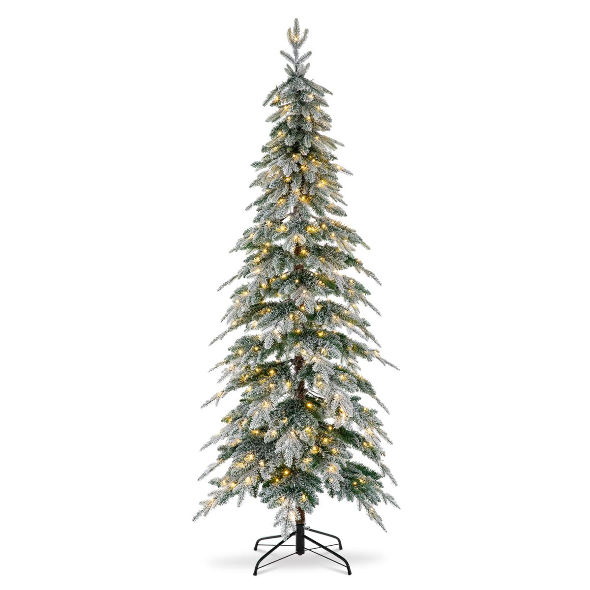 Glitzhome 7.5ft PreLit Flock Pencil Spruce Artificial Christmas Tree