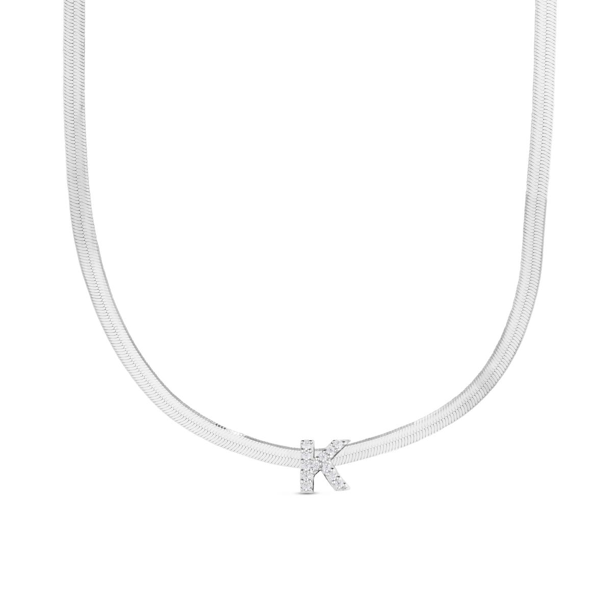 Sterling Silver Cubic Zirconia K Initial Herringbone Chain Necklace sterling-silver-cubic-zirconia-k-initial-herringbone-chain-necklace