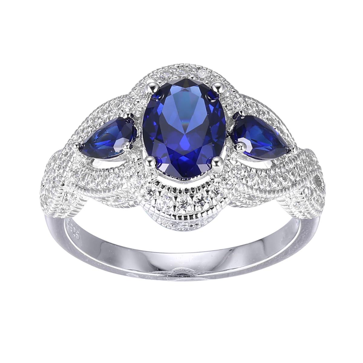 Sterling Silver Created Blue Sapphire and Cubic Zirconia Ring ...