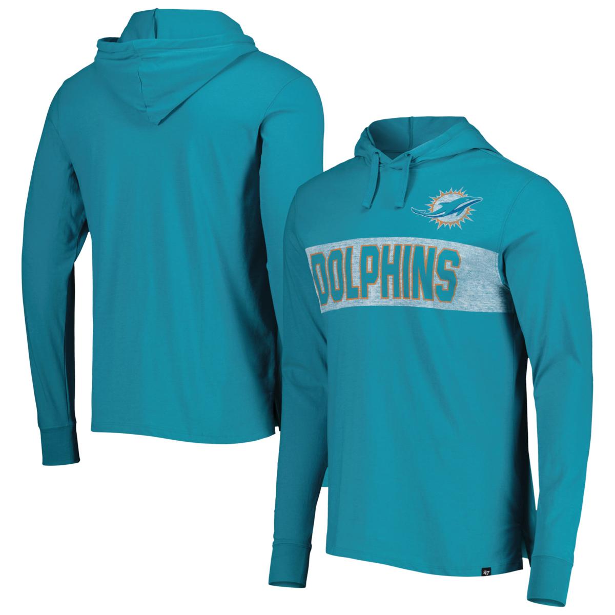 Men's '47 Aqua Miami Dolphins Field Franklin Hooded Long Sleeve T-Shirt ...