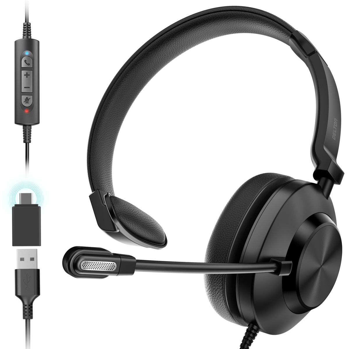 Delton 30Y Wired Mono Computer Headset with Dual Noise Canceling Mics ...