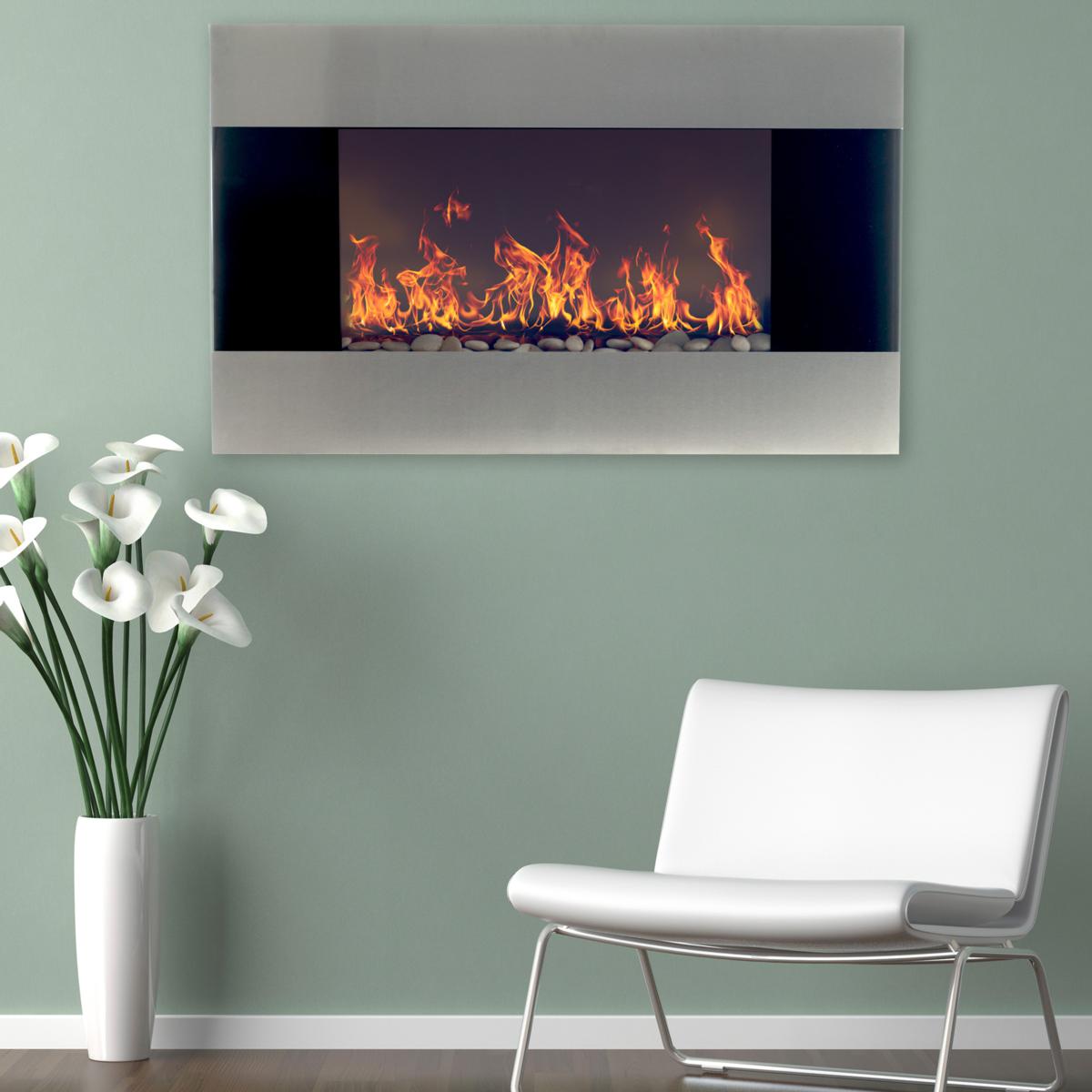 Stainless Steel Electric Fireplace With Wall Mount and Remote 36 quot