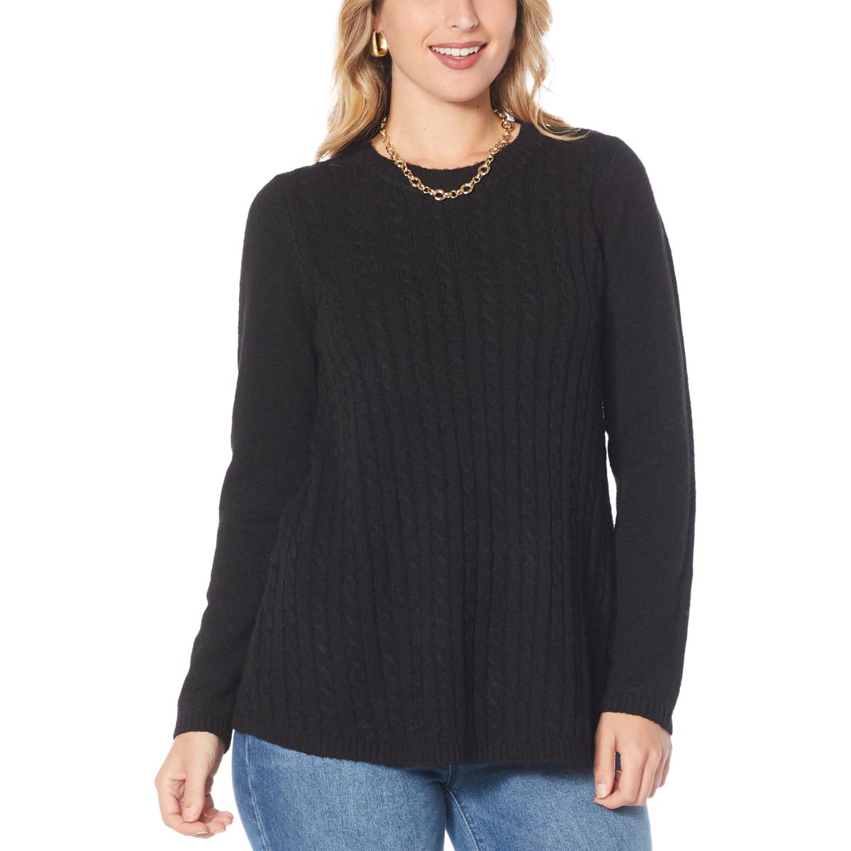 DG2 by Diane Gilman Premium Plush Cable Knit Swing-Hem Sweater - 20190288 | HSN