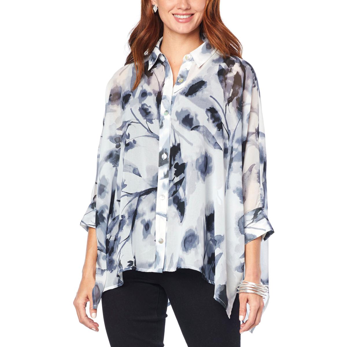 WynneLayers Unstructured Chiffon ButtonDown Shirt 20327756 HSN