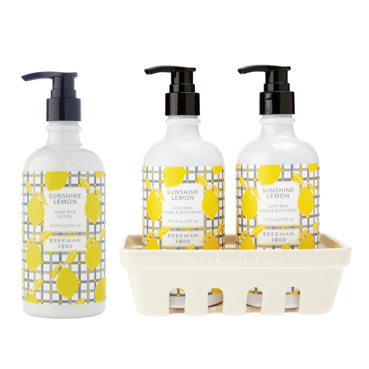 Beekman 1802 Goat Milk Hand Wash & Lotion Set w Caddy Sunshine Lemon