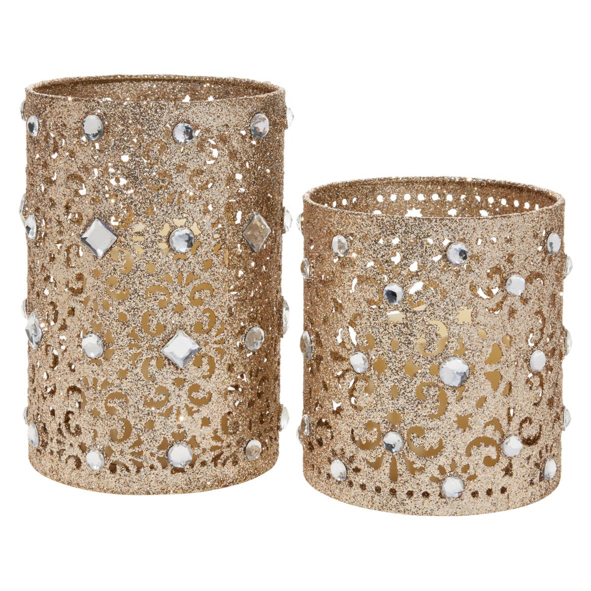 august & leo Jeweled Glitter Hurricanes with LED Candles 2piece Set