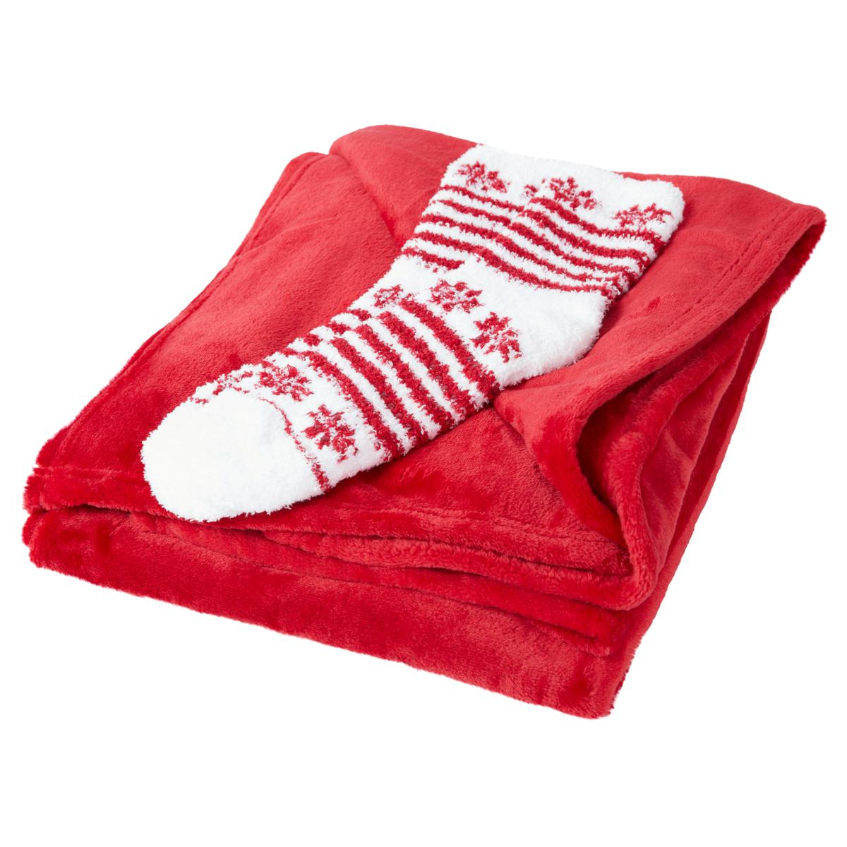 Warm & Cozy Plush Throw & Sock Set 20831320 HSN
