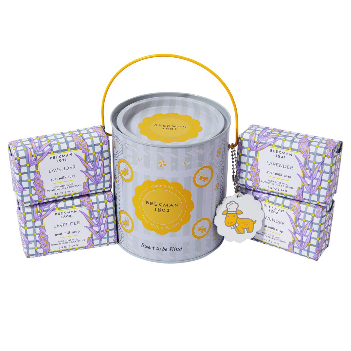 Beekman 1802 Goat Milk 4piece Lavender Bar Soap Gift Set with Pail