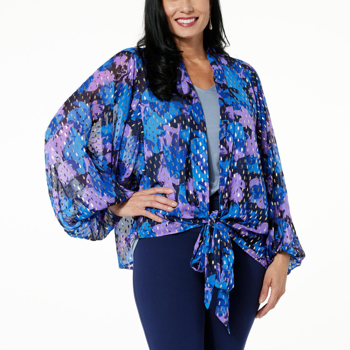 Colleen Lopez Woven Tie Front Topper with Foil Detail - 21071486 | HSN