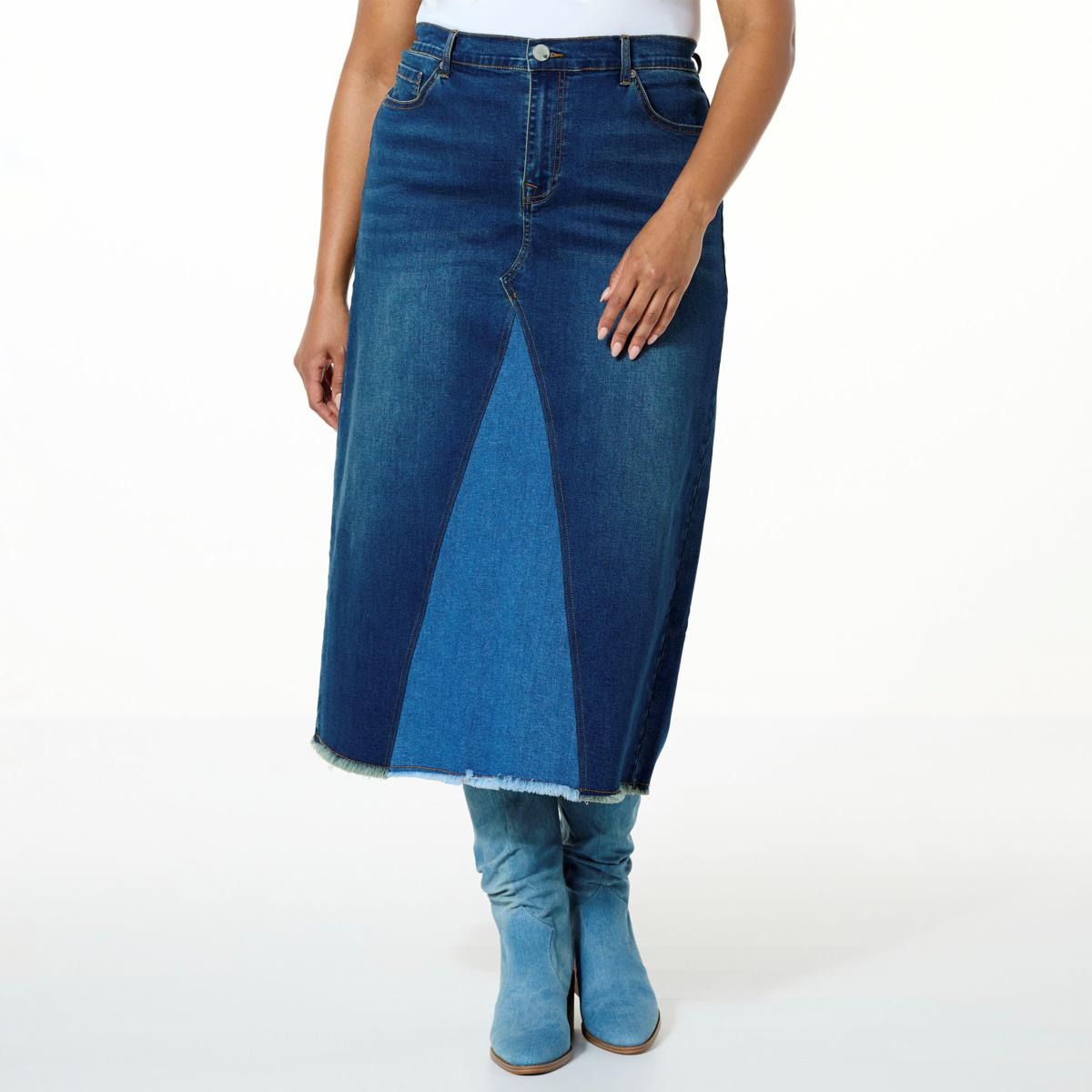 DG2 by Diane Gilman New Classic Stretch Denim TwoTone Midi Skirt